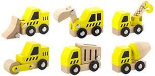 Viga 6 Wooden Construction Vehicles Set - Childrens Push Along Play Trucks