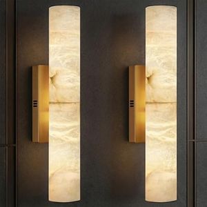 Gold Alabaster Wall Sconces Set of 2, Spanish Natural Marble Wall Sconce, 20" Brass Wall Sconce for Bathroom, Indoor Stone Wall Sconces Dimmable, Alabaster Wall Light for Living Room, Bedroom, Hallway