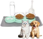 WRINGKIT Cat Food Water Bowl, Triple Cats Bowls with Mat and Scoop, 15° Tilted Raised Cat Bowl Dishes with Automatic Water Bottle, Pet Feeding Bowls for Cats, Small Dogs, Wet, Dry Food