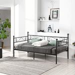 H.J WeDoo Daybed Single Bed Frame with Headboard and Solid Metal Slat Mattress Platform Base Guest Bed Frame Sofa Bed for Living Room Guest Room(Black)