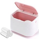 Desk bin trash can with lid, Mini Portable Table Waste bin Desktop Dustbin for Home Living Room Kitchen Bathroom Office Car Indoor Small trash can (pink and white)