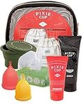 Pixie Cup Menstrual Kit - Best Period Cup Starter Kit - 2 Cups, Wash, 20 Wipes, Lube, Public Restroom Carry Cup & Storage Bag - Proven to Be What You Need to Become A Successful Menstrual Cup User