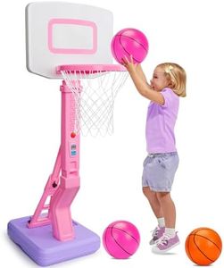 Toddler Girls Mini Basketball Hoop Indoor Pink Adjustable Basketball Goal with Ball Pump for Outdoor Poolside Toys for Backyard Game Outside Basketball Toy for Kids Age 2-4 3-5 6 7 4-8 Birthday Gifts