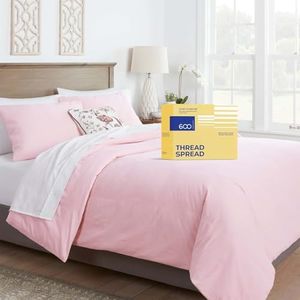 THREAD SPREAD Oversized King Duvet Cover, 600 Thread Count Sateen 3Pc Egyptian Cotton Duvet Cover Set, 100% Pure Cotton Comforter Cover, 2 Pillow Shams, Zipper Closure, 7 Corner Ties - (Blush Pink)