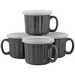 10 Strawberry Street 20 Oz Soup Mug with Lid, 4 Count (Pack of 1), Charcoal