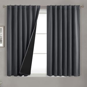 BGment 100% Room Darkening Thermal Insulated Blackout Curtains 45 Inches Long for Bedroom, Rod Pocket and Back Tab Double Layer Noise Cancelling Curtain with Liner (52 x 45 Inch, 2 Panels, Dark Grey)