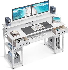 ODK Escritorio de Ordenador, 120x48x90cm Escritorio con 2 Cajones y Bandeja para Teclado, Escritorio de Oficina con Soporte para Monitor, Mesa de Escritorio con Estante Reversible para Oficina, Blanco