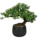 Fake Bonsai Tree Zen Juniper Bonsai Plant 10” Tall Artificial Bonsai Trees with Black Ceramic Pot Decorated with Pebbles Desk Plant Indoor Bonsai for Home Office Decor