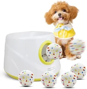 ZAPELL Automatic Dog Ball Launcher with 6 ETPU Balls, White, Adjustable Distance 20-45ft, USB Rechargeable, Interactive Pet Toy-Blue (Yellow)