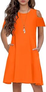 Arshiner Girls Casual Summer Cold Shoulder A Line Swing T Shirt Sundress with Pockets Orange 8-9 Years