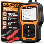 ANCEL BT410 12V 24V Car Battery Tester for Lead-Acid & Lithium Batteries, 100-2000 CCA Automotive Battery Load Tester Health Cranking Charging System Alternator Test for Motorcycle Car Truck RV Boat