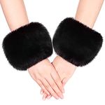 EQLEF Fur Wrist Band, Faux Fur Wrist Band Ring Cuffs Soft Winter Arm Warmer Sleeves Fur Wrist Warmers For Women((Black)