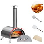 Go-Trio Outdoor Pizza Oven, 12'' Stone Wood Pellet Pizza Oven for Outside, Portable Wood Fire Pizza Maker Stainless Steel with Free Accessories, Camping, Picnic, Cooking, Garden, Patio and Backyard