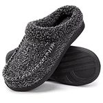 HomeTop Men's Comfy Tweed Memory Foam Slipper Fuzzy Sherpa Lined Slip on House Shoes with Anti-Skid Rubber Sole (9-10, Dark Gray)