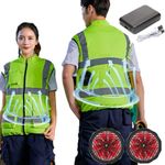 Cooling Vest with 10000mAh Battery Pack, Air Conditioner Clothes with 2 Fans for Men Women, 360° Air Supply Cooling Jacket, Reflective Safety Vests with Pockets And Zipper,XL,Green