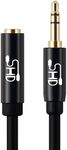 SHD 3.5mm Aux Stereo Audio Extension Cable Male to Female Type 24K Gold Plated Step Down Design Metal Connectors with High Purity OFC Conductor Black-25Feet