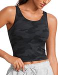 CRZ YOGA Womens Butterluxe Double Lined Tank Tops Scoop Neck Racerback Workout Tanks Sleeveless Casual Cropped Top Dark Grey Camouflage 2 Medium