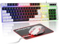 BlueFinger RGB Gaming Keyboard and Backlit Mouse Combo, USB Wired, LED Gaming set for Laptop PC Computer Game and Work (White & Black)