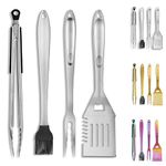 Kyraton Grill Accessories Kit 4 Piece, Griddle Accessories Tools Set, Stainless Steel with Bakelite Handle - Heat Resistant and No Melt, Great for Outdoor BBQ, Teppanyaki, Camping