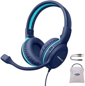 SIMOLIO Kids-Headphones with Microphone for iPad Laptop, Wired Children Headphone -School w/ 75/85/94dB Volume Limiting, Noise Cancelling Kids Safe Headsets with Cord for Boys, Girls, Teens (Blue)