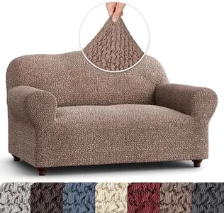 Mamma Mia Covers Loveseat Slipcover - Oversized Chair Cover - Stretch Couch Cover - Cushion Love Seat Sofa Cover - 1-Piece Form Fit Washable Protector - Mille Righe Collection - Camel