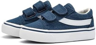 ANTLULU Boys and Girls Canvas Shoes Dual Adjustable Hook and Loop Classic Low Top Kids Sneakers, Navy Jeans, 6.5 Toddler