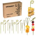 URSMART 300PCS Bamboo Cocktail Picks,Toothpicks for Appetizers 4.7Inch Appetizer Picks,Bamboo Handmade Skewers with Loop,Knot&Scissors for Appetizers,Cocktail Drinks,Barbecue(Every Style 100PCS)