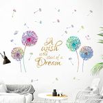 Runtoo Colorful Dandelion Wall Decal Inspirational Quotes Gold Wall Art Stickers Living Room Bedroom Baby Nursery Wall Décor