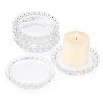 SUMTree 5 PSC Transparent Glass Candle Plate with Beads Rim Cup Crystal Cup Mat for Pillar Candle Clear Plate Home Décor for Wedding Party Dinner Event Centerpiece Home Decor, 3.5 Dia