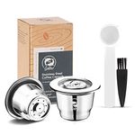 i Cafilas 2 Refillable Stainless Steel Reusable Capsules Compatible for Espresso, Compatible Reusable Espresso Capsules + 1 Teaspoon + 1 Cleaning Brush
