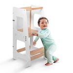 kidoola Toddler Learning Tower & Mini Desk (up to 12 Years), Safe & Creative Toodler Tower for Kids, Toddler Steps Stool with Secure Safety Bars & Adjustable Height, Black & Whiteboard, Easy to Build