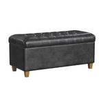 Homepop Home Decor | Button Tufted Storage Bench | Ottoman Bench with Storage for Living Room & Bedroom, Black Faux Leather