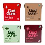 Gud Gum Caffeine Gum Variety Pack with Xylitol – 4 Pack Assorted Flavors (Cola, Raspberry, Cold Coffee, Mint) – Sugar-Free, Fast-Acting Energy Gum for Focus, Alertness & On-the-Go Boost (Assorted)