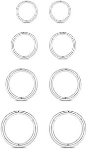 WBRWP 316L Stainless-Steel Piercing-Ring Hinged Nose-Rings-Hoop: 20G Womens Body Pierecing Ring Segment Clicker Lip Rings Cartilage Rook Earrings 6mm 8mm 10mm 12mm Sliver