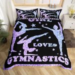 Gymnastics Bedding Set Girls Gymnastics Lovers Bedding Duvet Cover Set for Daughter Girls Kids Gymnast Sports Decor Comforter Cover Set Purple Glitter Bedspread Cover Bedroom Quilt Cover Full Size