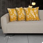 ODE & CLEO Cotton Slub Cushion Covers 18 inch X 18 inch with Zip Closure, Shaneel Dori & Chicken Embroidery, Pillow Cover for Sofa, Living Room, Bed or Home Décor - Yellow, Set of 3