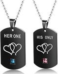 Uloveido Matching Pairs Set Stainless Steel Her One His Only Couple Tag Pendent Necklace for Men and Women with CZ Stones Double Heart Love Necklace Valentine Gift SN201, Crystal, Cubic Zirconia