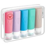 Lesnorry - Enhanced 5-Piece Travel Bottle Set with Double Labels, Advanced Triple Leak-Proof Technology, Thickened Silicone, TSA-Approved, Features Unique Waterproof Zipper