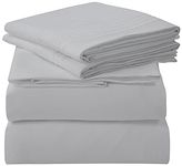 ROYALE LINENS - 4 Piece Queen Bed Sheet - Soft Brushed Microfiber 1800 Bedding Set - 1 Fitted Sheet, 1 Flat Sheet, 2 Pillow case - Wrinkle & Fade Resistant Luxury Queen Size Sheet Set (Queen, Silver)