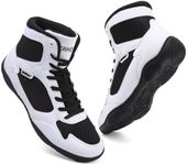 Wrestling Shoes Men Boxing Shoes for Men Pro Wrestling Boots High Top Fitness Weightlifting Powerlifting Shoes Black/White