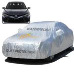 Enew Textured Car Cover for Toyota Camry - Waterproof, Triple Stitched, Elastic, Mirror & UV Protection, Dust Shield, Rust Prevention, without Antenna Pockets - Silver Look