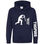 Purple Print House Personalised Cricket Player Hoodie For Boys Custom Name Cricketers Hooded Jumper Wicketkeeper Top, 9-11 Years, Navy