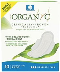 Organyc - 100% Certified Organic Cotton Inside and Out Feminine Pads with Wings, Sanitary Napkin for Women, 120 Count, Moderate Flow, Regular Absorbency, 12 Pack(Case Pack)