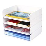 HKeeper 4 Tiers Stackable Desk Organizer,Letter Tray Organizer,A4 Paper Holder,Desktop Book Magazine File Supplies Organizer,Perfect Office Manager(Landscape,White 4pcs/set)