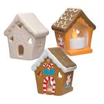 Baker Ross AR693 Gingerbread House Ceramic Tealight Holder Kits, for Kids Christmas Crafts and Gifts (Box of 3), Assorted