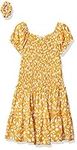 Speechless Girls' Ruffled Dropwaist Dress Casual, Mustard/Cream, 20