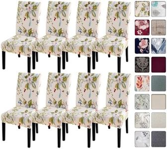 SearchI Dining Room Chair Covers Slipcovers Set of 8, Spandex Super Fit Stretch Removable Washable Kitchen Parsons Chair Covers Protector for Dining Room,Hotel,Ceremony(Beige+Flowers)