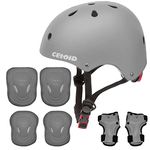 CELOID Kids Helmet Pad Set,Adjustable Kids Skateboard Bike Helmet Knee & Elbow Pads Wrist Guards10-14-16 Years Kids,Protective Gear Set for Girls Boys Bicycle Roller Scooter Sport,Grey