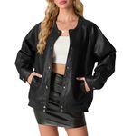 Faux Leather Bomber Jacket Womens Casual Loose Leather Moto Biker Coat Fall Fashion Winter Outfits