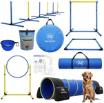 MIGHTY EQUIPPED Dog Agility Equipment - Portable Dog Agility Course Backyard Set with 9ft Dog Tunnel, Weave Poles, Hoop Dog Jumps, Collapsible Water Bowl & More - Dog Training Kit for Indoor & Outdoor